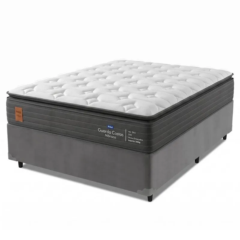 Cama Box Casal Molas Ensacadas Pillow Super Monaco 138x188x72cm Probel - Suporta até 180kg por pessoa