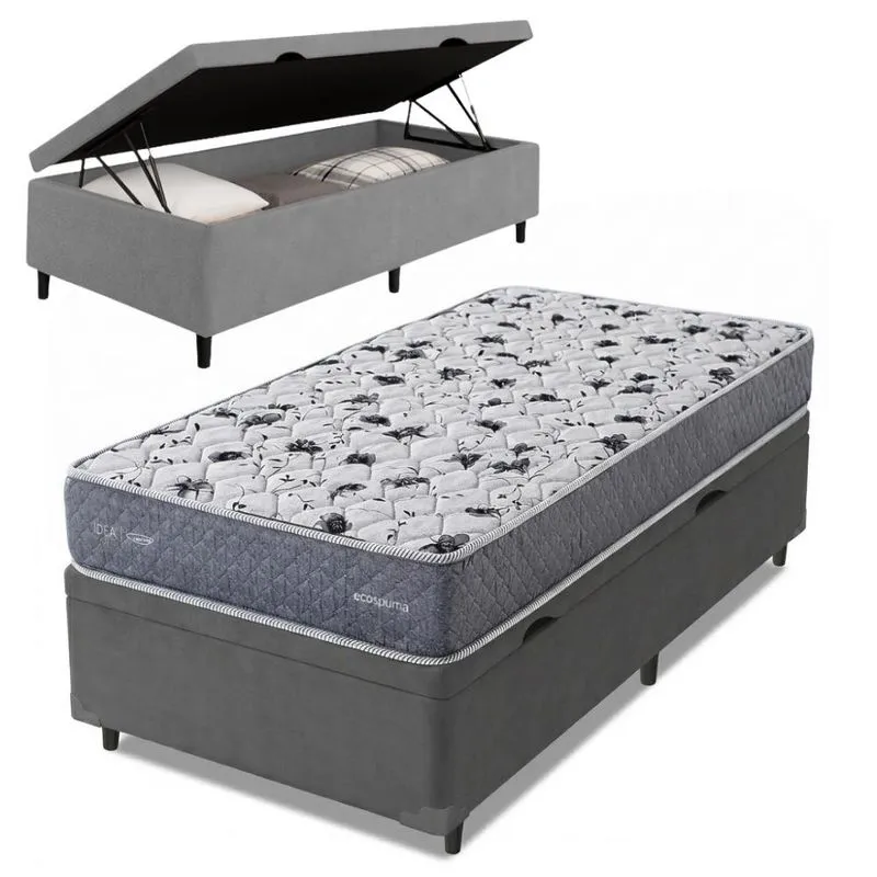 Cama Box Baú Solteiro Double Face AG65 Eclipse 88x188x61cm Herval - Suporta até 150kg Cinza