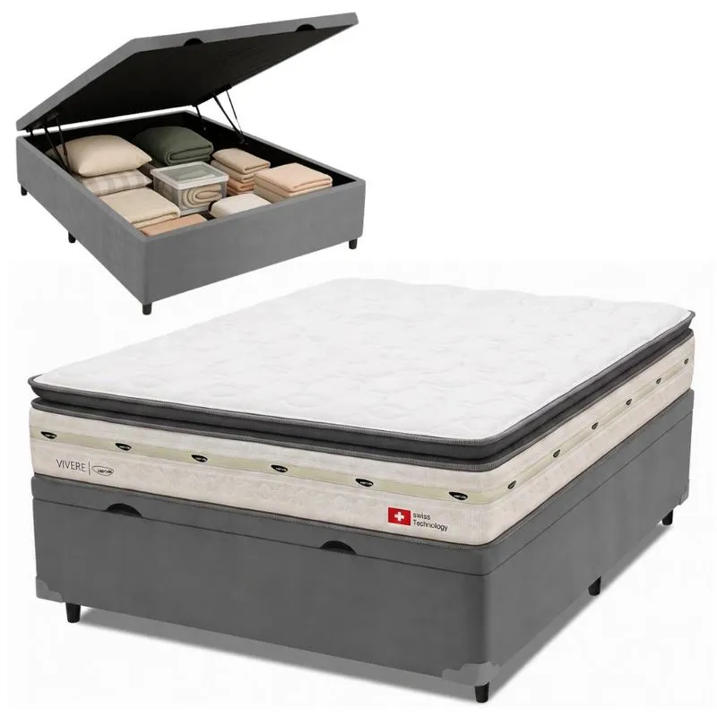 Cama Box Baú Casal Molas Ensacadas Orion 138x188x73cm Herval - Suporta até 150 kg por pessoa