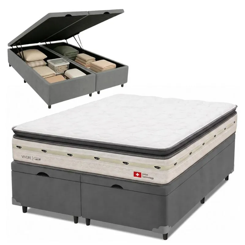 Cama Box Baú Queen Molas Ensacadas Orion 158x198x73cm Herval - Suporta até 150 kg por pessoa