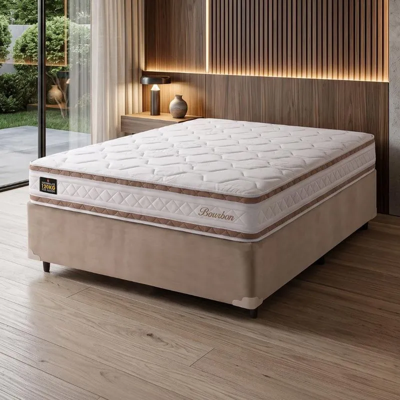Cama Box Casal Molas Ensacadas Bourbon 138x188x58cm Hellen - Suporta até 110 kg por pessoa