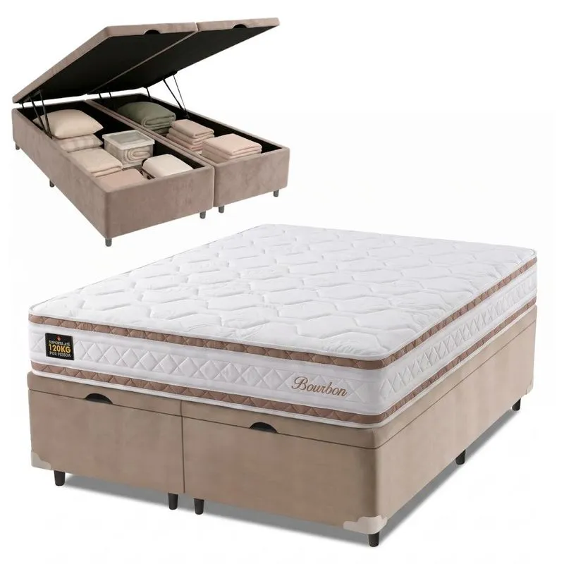 Cama Box Baú Queen Molas Ensacadas Bourbon 158x198x61cm Hellen - Suporta até 110 kg por pessoa