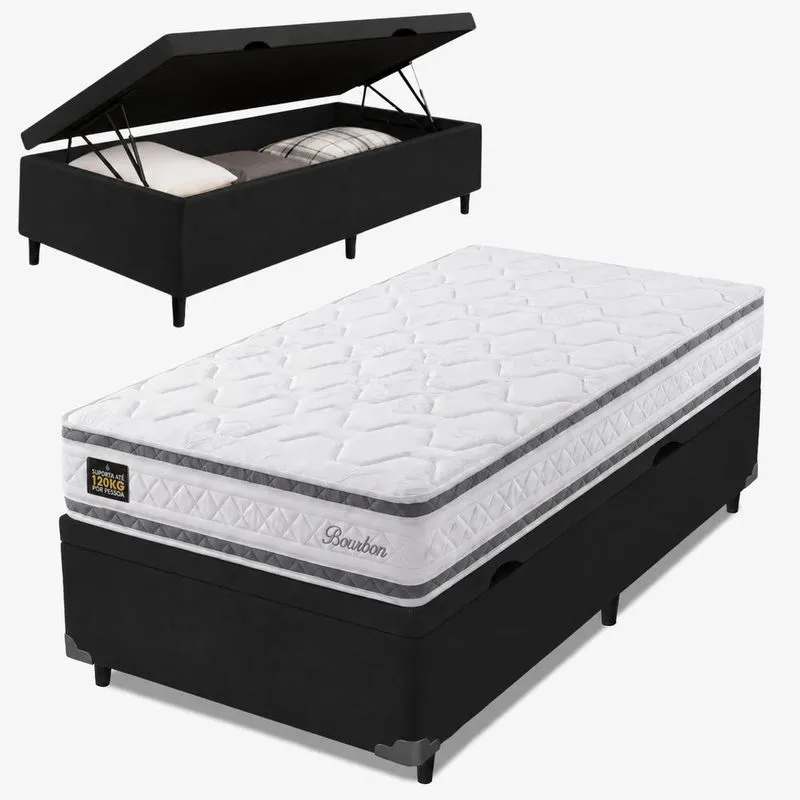 Cama Box Baú Solteiro Molas Ensacadas Bourbon 88x188x61cm Hellen - Suporta até 110 kg por pessoa