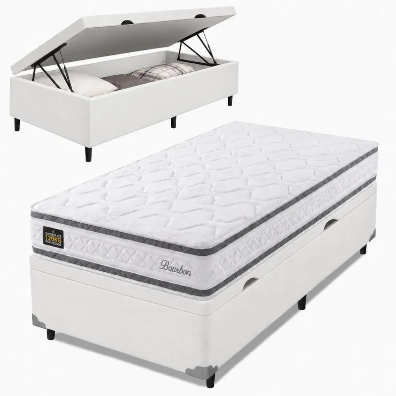 Cama Box Baú Solteiro Molas Ensacadas Bourbon 88x188x61cm Hellen - Suporta até 110 kg por pessoa