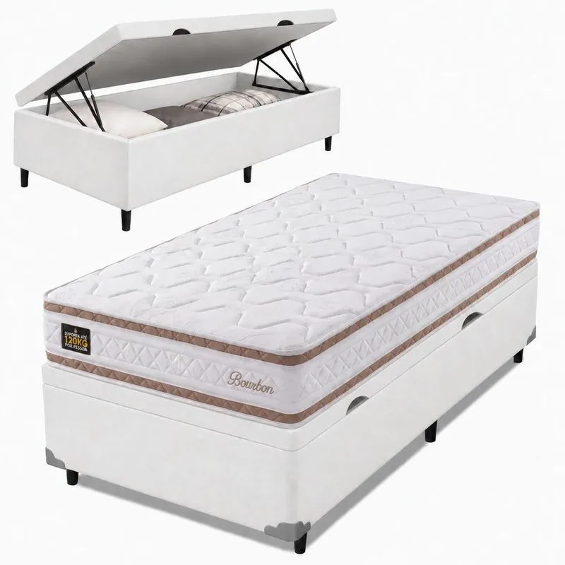 Cama Box Baú Solteiro Molas Ensacadas Bourbon 88x188x61cm Hellen - Suporta até 110 kg por pessoa
