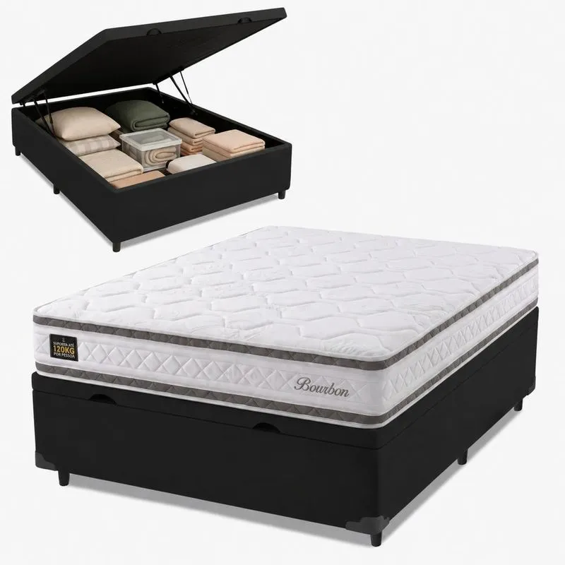 Cama Box Baú Casal Molas Ensacadas Bourbon 138x188x61cm Hellen - Suporta até 110 kg por pessoa