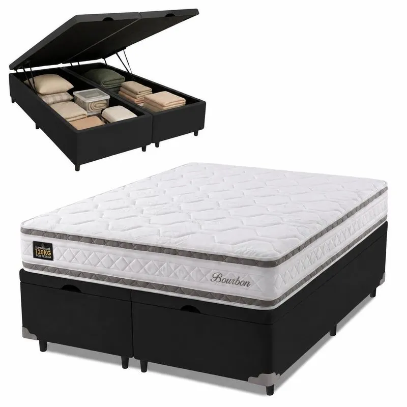 Cama Box Baú Queen Molas Ensacadas Bourbon 158x198x61cm Hellen - Suporta até 110 kg por pessoa