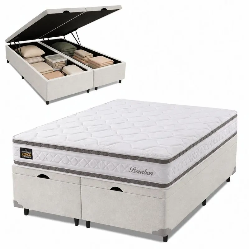 Cama Box Baú Queen Molas Ensacadas Bourbon 158x198x61cm Hellen - Suporta até 110 kg por pessoa