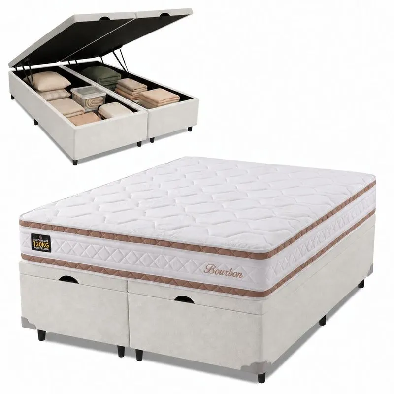 Cama Box Baú Queen Molas Ensacadas Bourbon 158x198x61cm Hellen - Suporta até 110 kg por pessoa