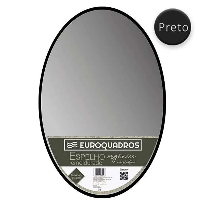 Espelho 1.8mm M Plastico Oval 40x60 Preto - Euroquadros