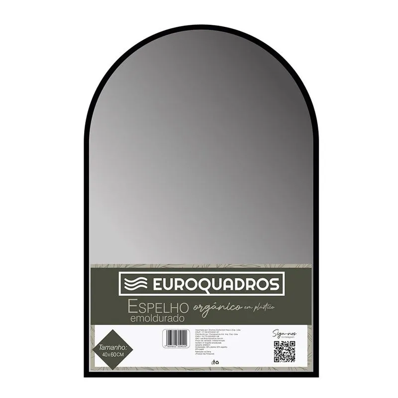 Espelho Arqueado 40x60 Com Moldura Plástica Preto - Euroquadros