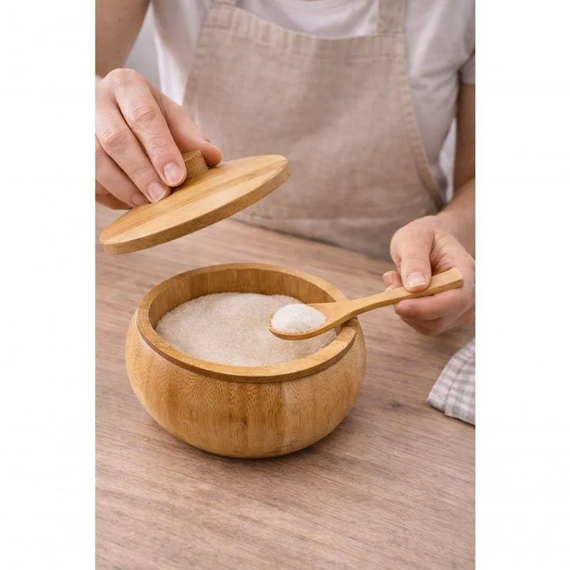 Açucareiro De Bambu Com Colher E Tampa Para Mesa De Café Amadeirado Fratelli