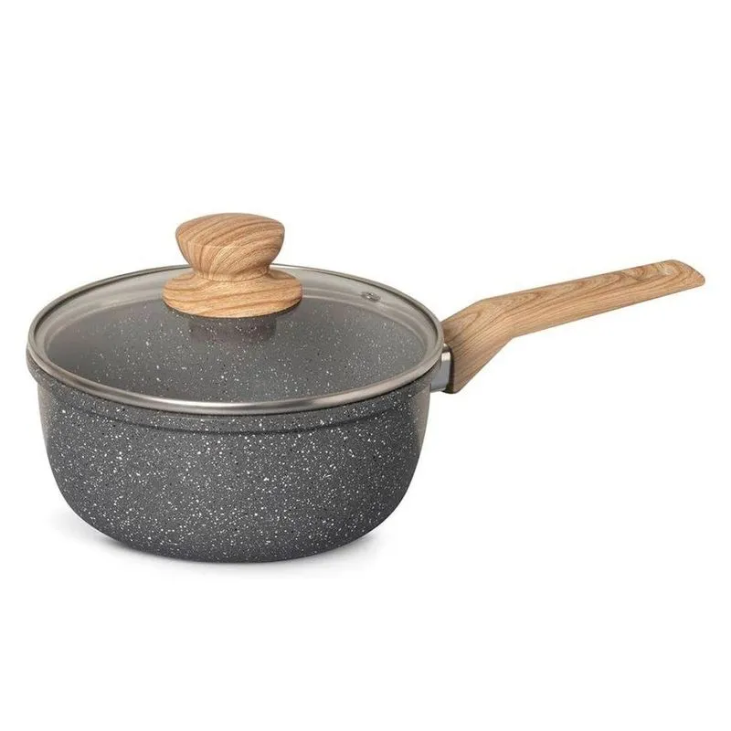 Panela Caçarola Antiaderente Cerâmica Fundo Indução Cinza Marmorizado 20cm 3l Fratelli