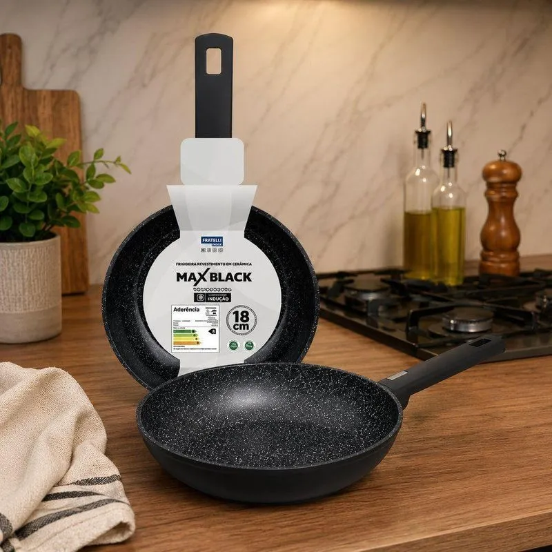 Frigideira Max Black Antiaderente Alumínio Revestimento Cerâmico 18cm Indução Fratelli