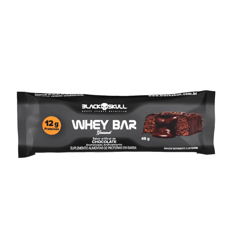 Barra de Proteína Black Skull Whey Bar Gourmet Sabor Chocolate com 12g de Proteína 45g - Black Skull