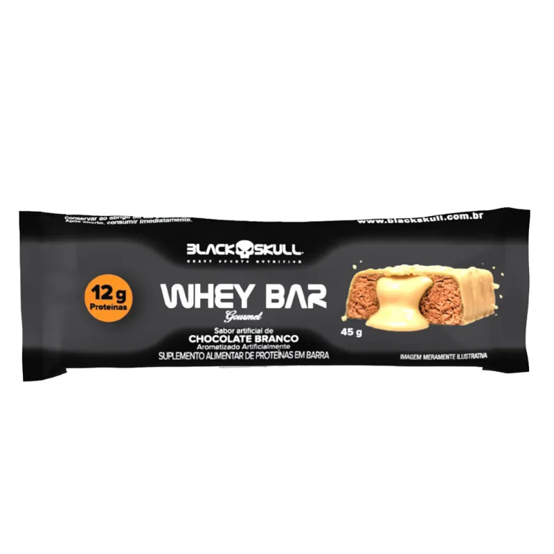 Barra de Proteína Black Skull Whey Bar Gourmet Sabor Chocolate Branco com 12g de Proteína 45g - Black Skull
