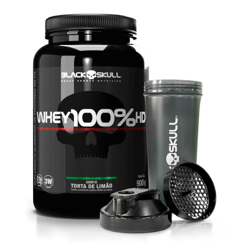 Combo Whey 100% HD Torta de Limão 900g + Coqueteleira - Black Skull - Black Skull