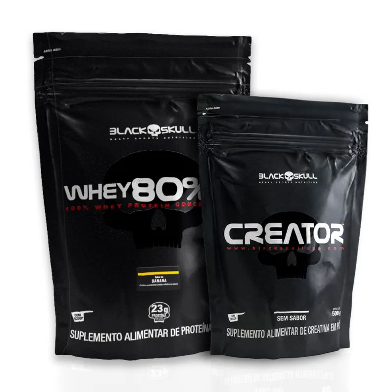 Combo Whey 80% HD + Creatina Creator 500g Black Skull Banana