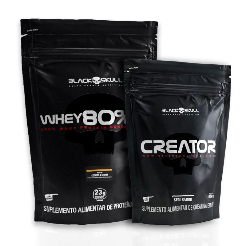 Combo Whey 80% HD + Creatina Creator 500g Black Skull Cookies