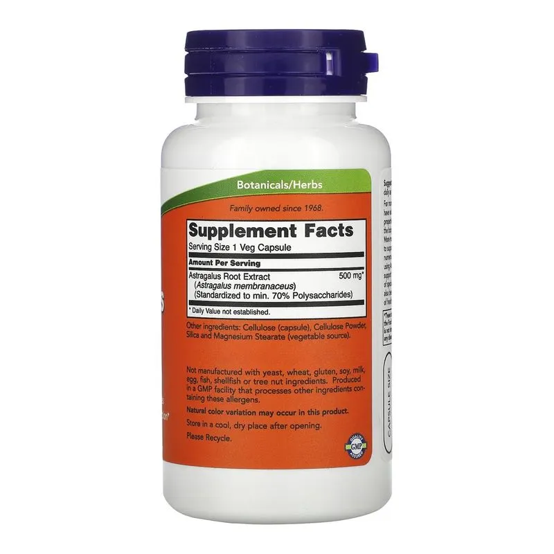Astragalus Erva Chinesa 500mg Now Foods 90Veg Cáps Importado + Porta Cápsulas