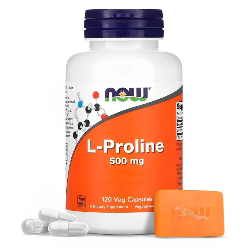 L-Prolina 500mg Now Foods 120 Veg Caps Importado + Porta Cápsulas