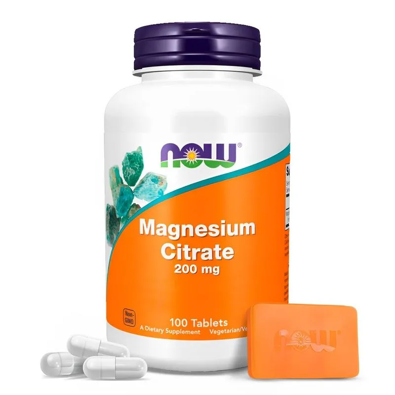 Citrato de Magnésio 200mg Now Foods 250 Tab Importado + Porta Cápsulas