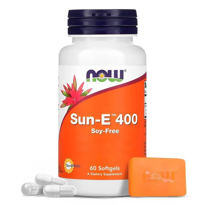 Vitamina E Sun-E 400 268mg Now Foods 60Soft Importado + Porta Cápsulas