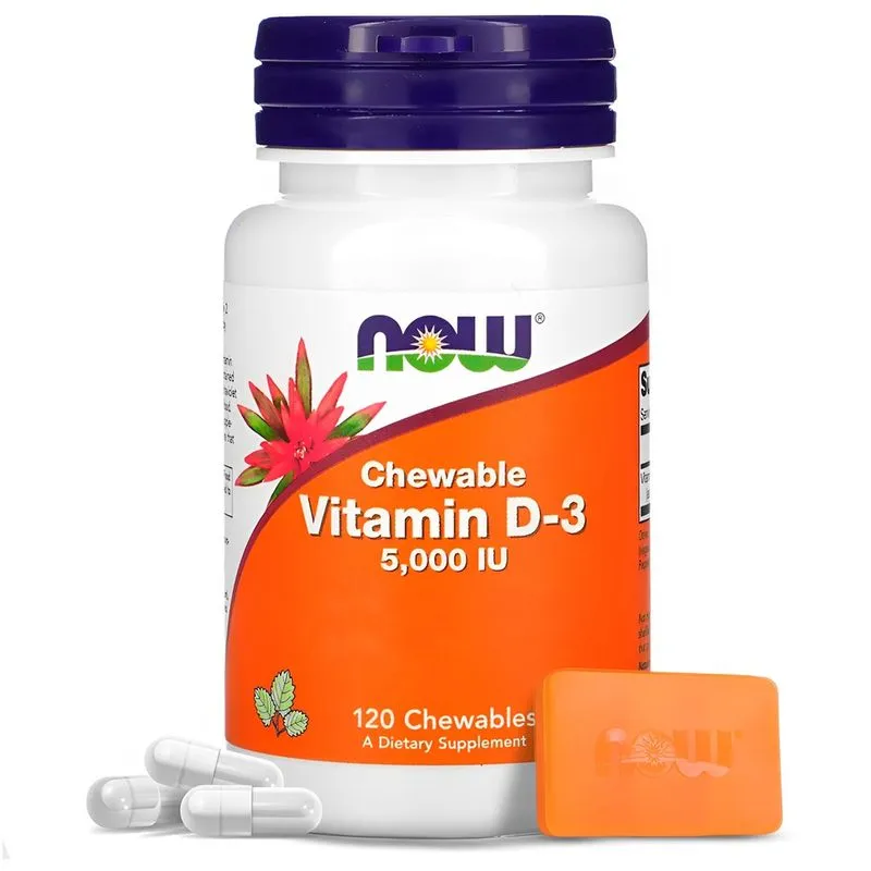 Vitamina D3 5000IU Now 120 Chewable Mastigável Importado + Porta Cápsulas