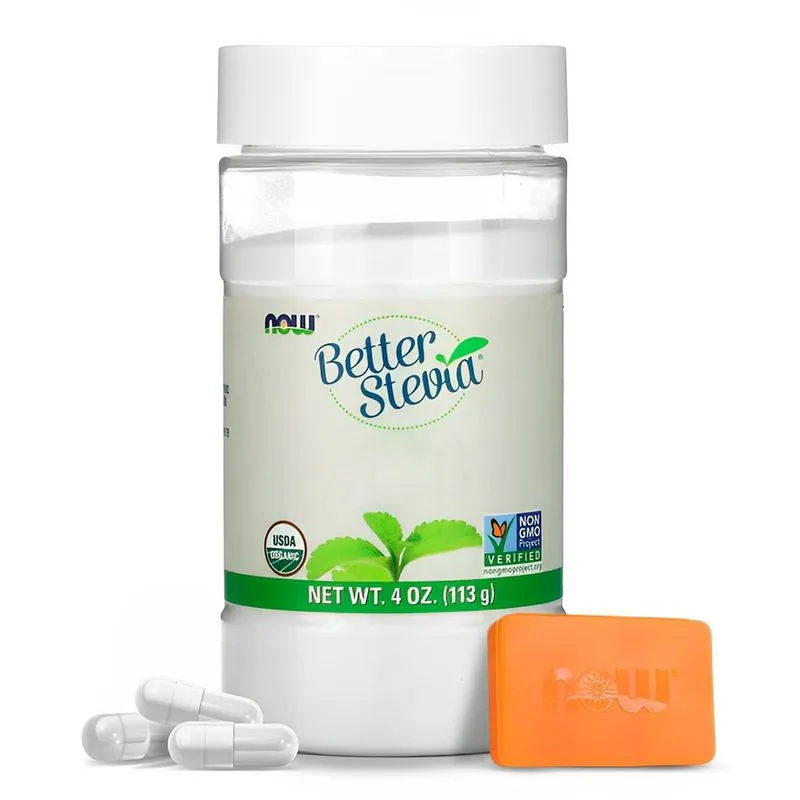 Extrato em Pó BetterStevia Now Foods Adoçante Importado + Porta Cápsulas