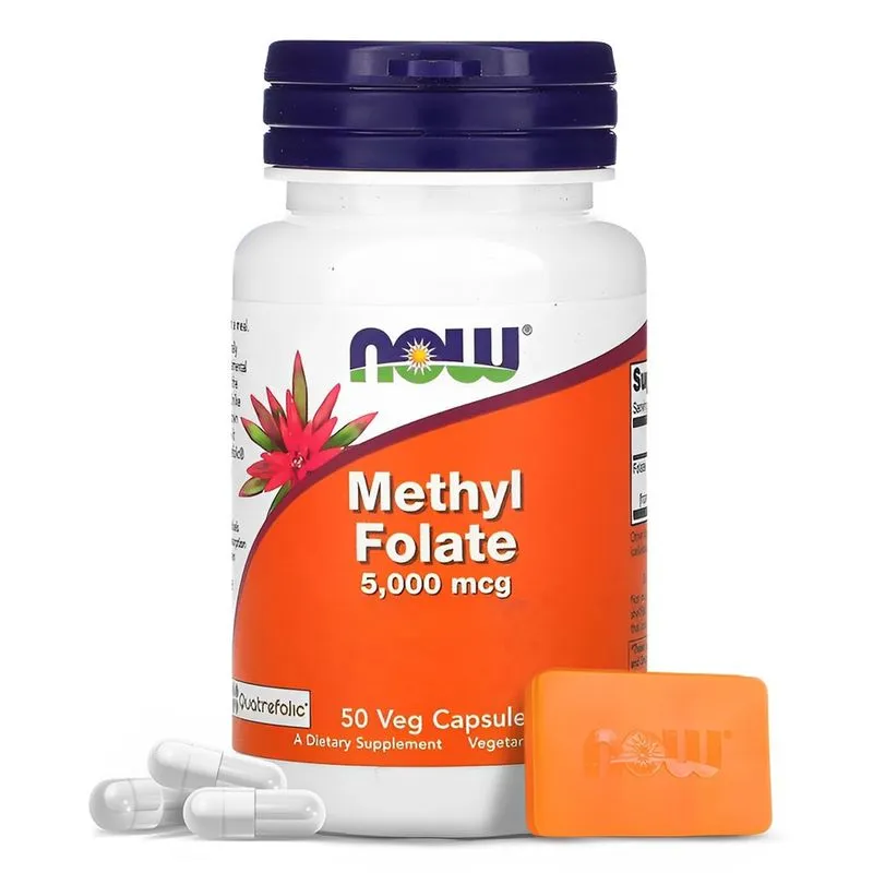 Folato de Methyl 5000mcg Now Foods 50 Cápsulas Importado + Porta Cápsulas