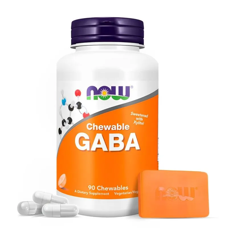 Gaba 250mg Now Foods 90 Chewables Mastigáveis Importado + Porta Cápsulas