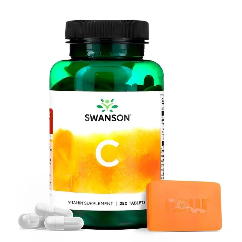 Vitamina C tamponada 500 mg Swanson 250 Tabs Importado + Porta Cápsulas