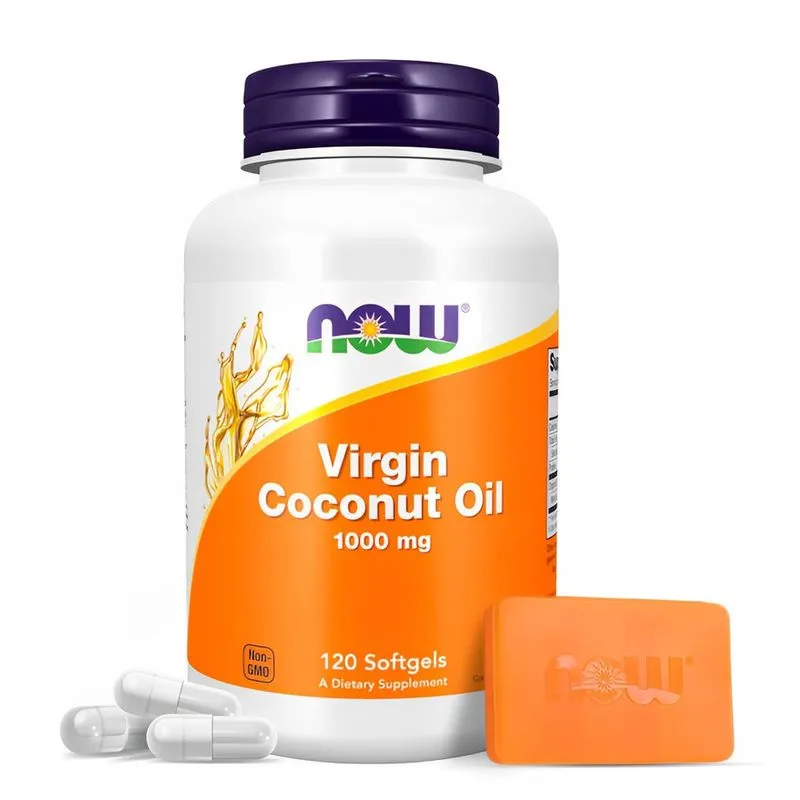 Óleo de Coco Virgem 1000mg Now Foods 120 Soft Importado + Porta Cápsulas
