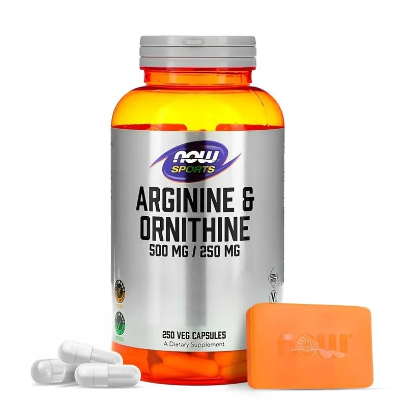 Arginina Ornitina 500mg/250mg Now Foods 250Cap Importado + Porta Cápsulas