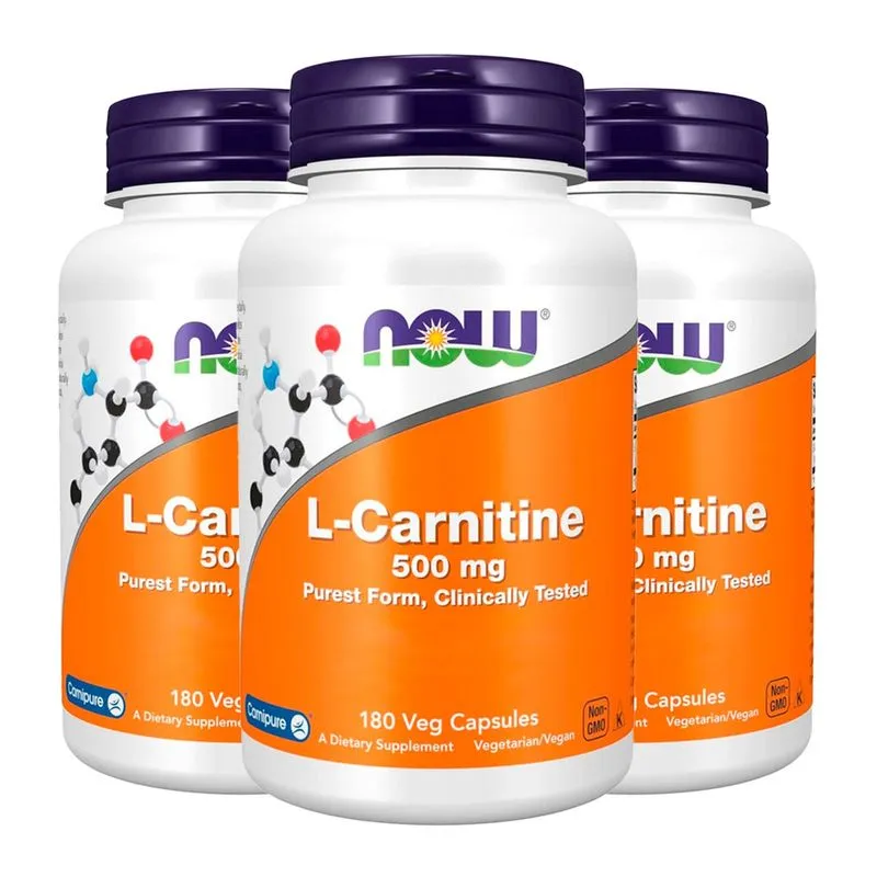 L-Carnitina 500 mg Now Foods 180 Veg Cáps Importado 3un