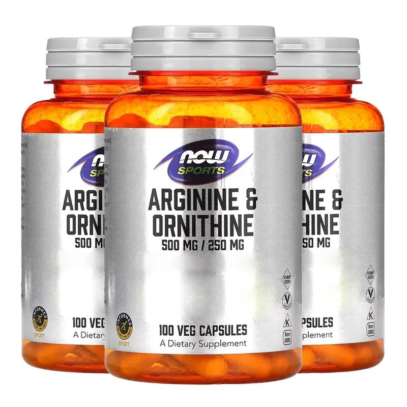 Arginina e Ornitina 500/250mg Now Foods 100Cáp Importado 3un