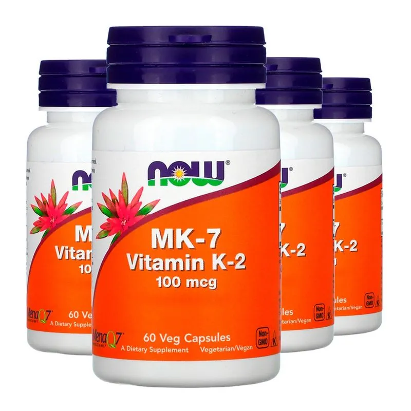 MK-7 Vitamina K-2 100mcg Now Foods 60 Veg Cáps Importado 4un