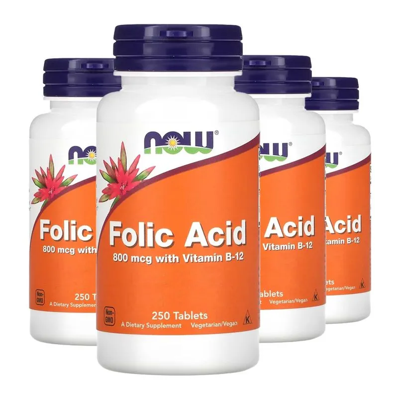 Ácido Fólico 800mcg Vit. B-12 Now Foods 250Tab Importado 4un