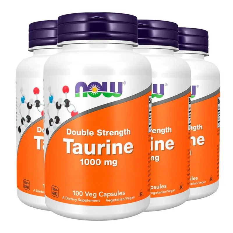 Taurina 1000mg Dupla Força Now Foods 100 Cáps Importado 4un