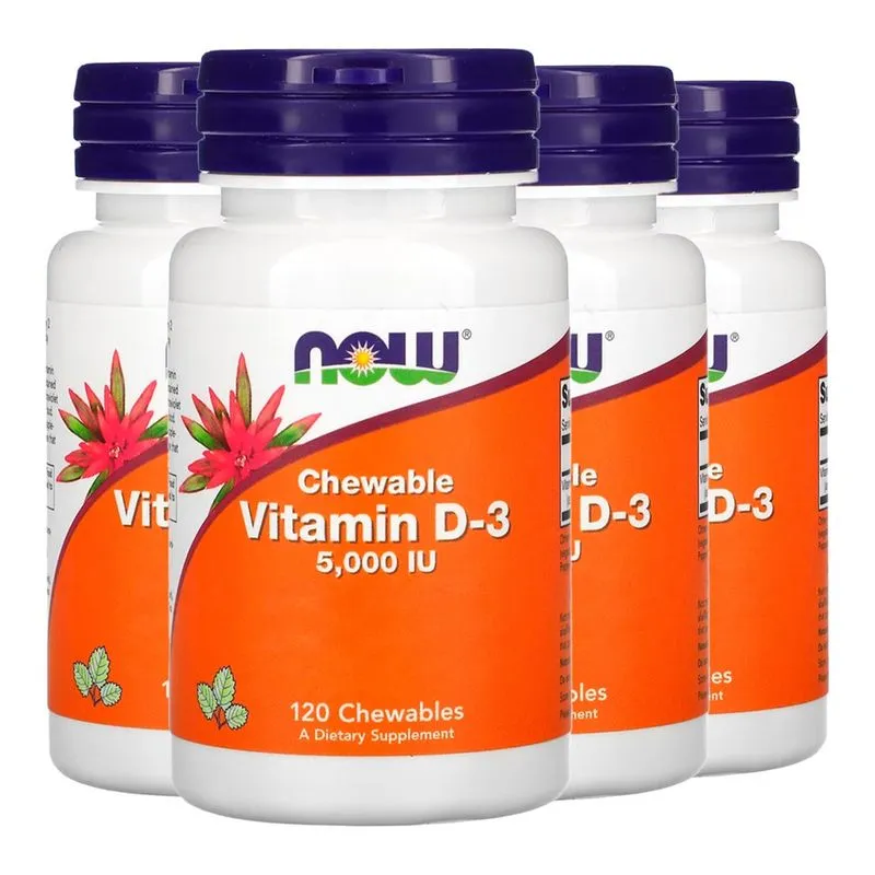 Vitamina D3 5000IU Now 120 Chewable Mastigável Importado 4un