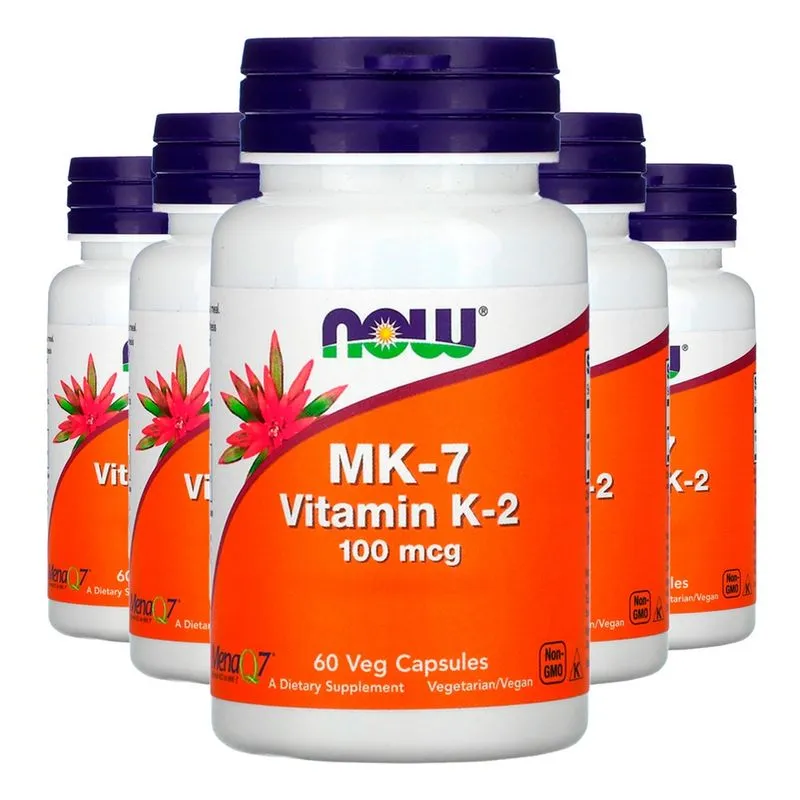 MK-7 Vitamina K-2 100mcg Now Foods 60 Veg Cáps Importado 5un