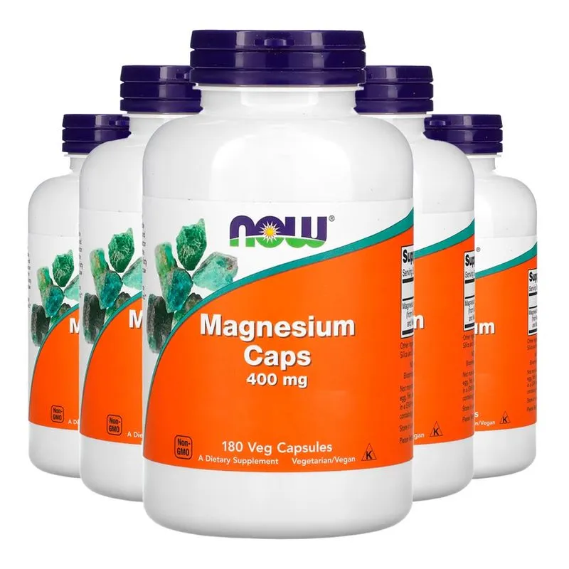Magnésio Magnesium 400mg Now Foods 180Veg Cáps Importado 5un