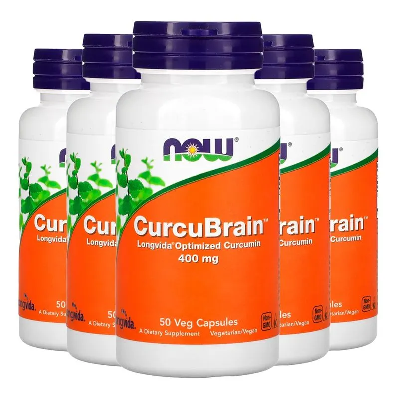 CurcuBrain Longvida Now Foods 400mg 50 Cáps Importado 5un