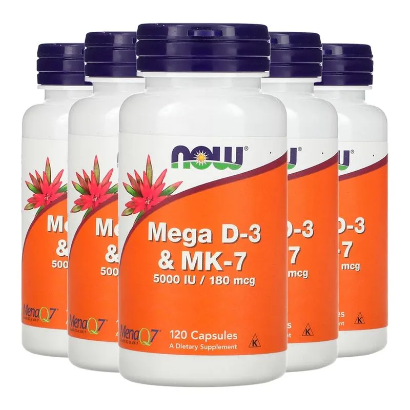 Vitamina Mega D-3 e MK-7 Now Foods 120Veg Caps Importado 5un