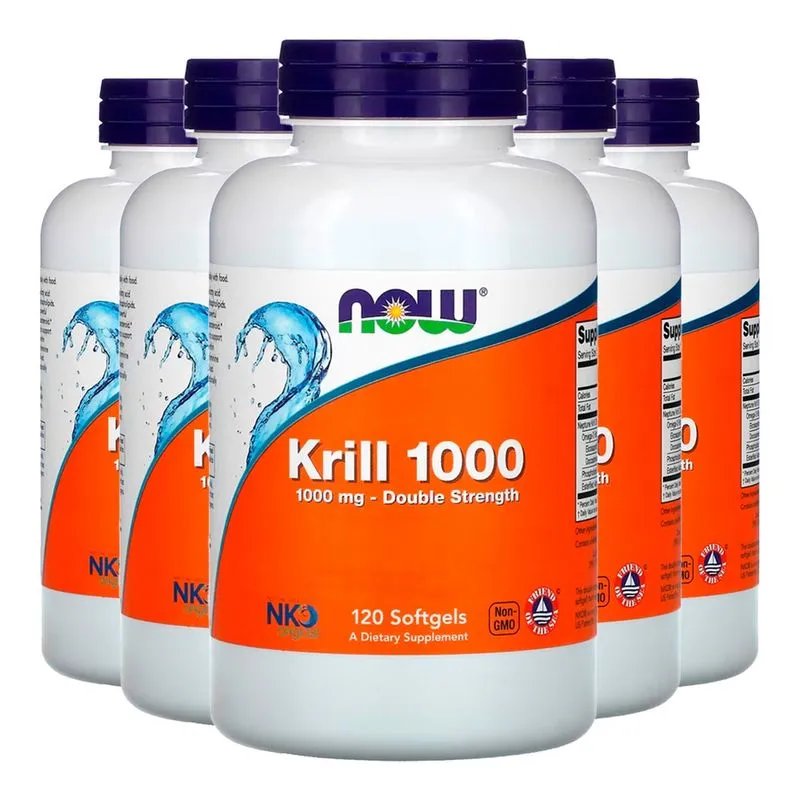 Óleo Krill 1000mg Now Foods Dupla Força 120Sft Importado 5un