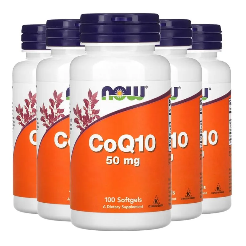 Coenzima Coq10 50mg Now Foods + Vit E 100Soft Importado 5un