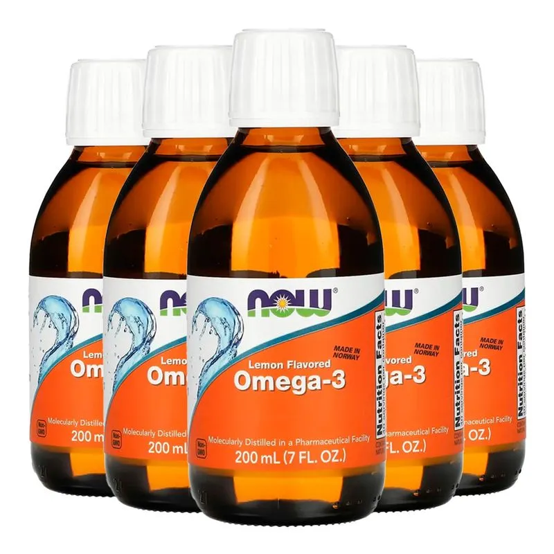 Ômega-3 Fish Oil Now Foods 200ml Sabor Limão Importado 5un