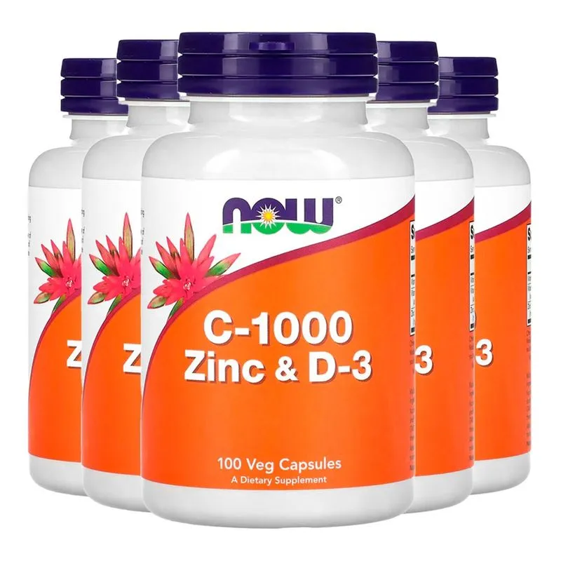 Vitamina C-1000 Zinco e D3 Now Foods 100 Cáps Importado 5un