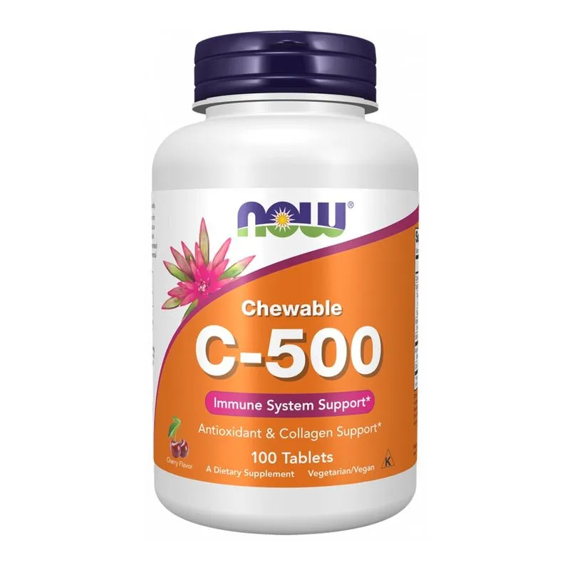 Vitamina C-500 Now Foods 100 Tablets Sabor Cereja 5un