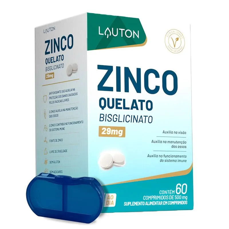 Zinco Quelato Bisglicinato Lauton 60 Comp + Porta Cápsulas